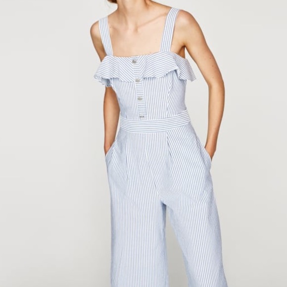 zara striped jumpsuit